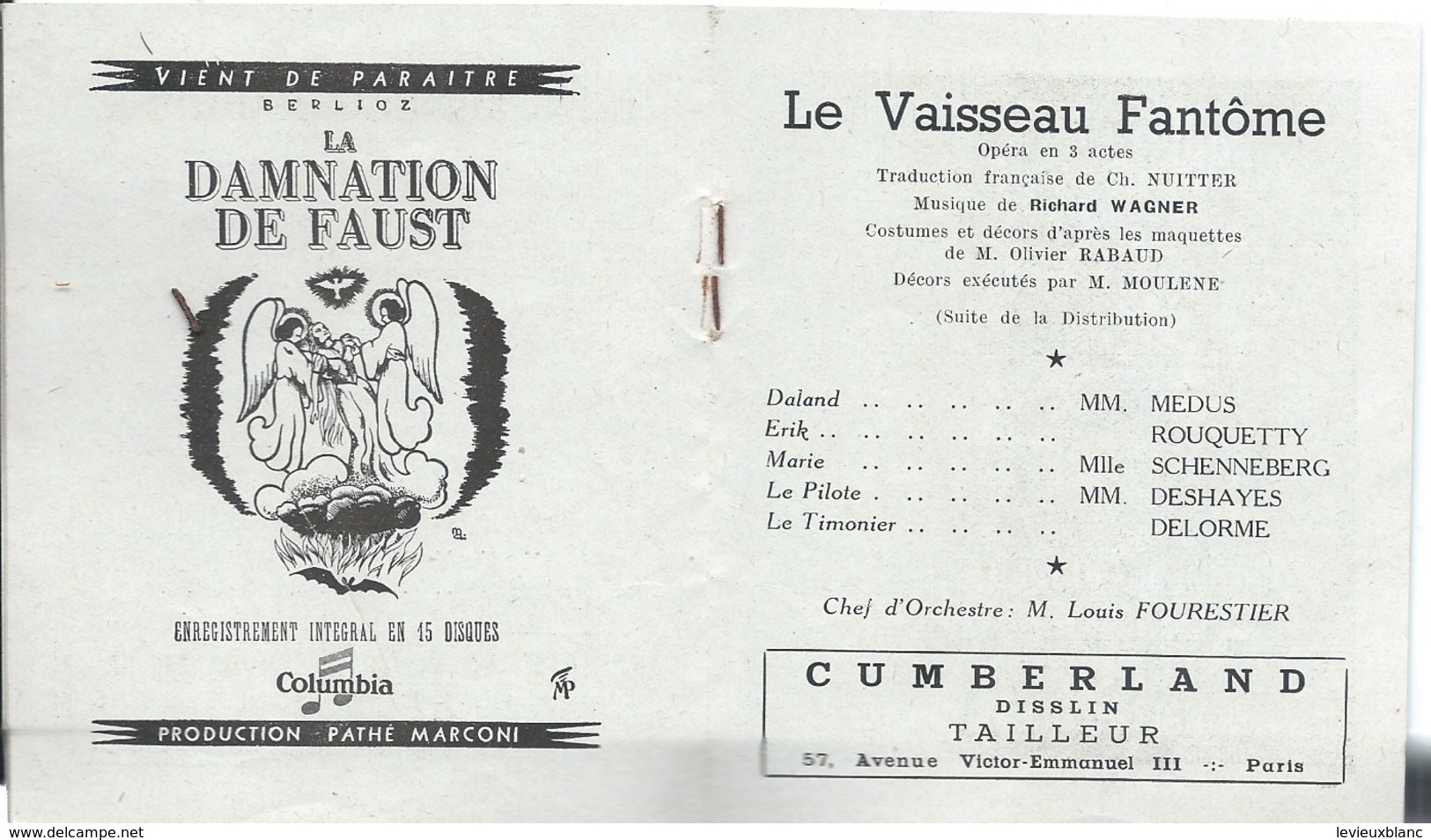 Mini-Programme/Théâtre National De L'Opéra/Le Vaisseau Fantôme/Wagner / En Français Et En Allemand/1944         PROG100 - Programmes