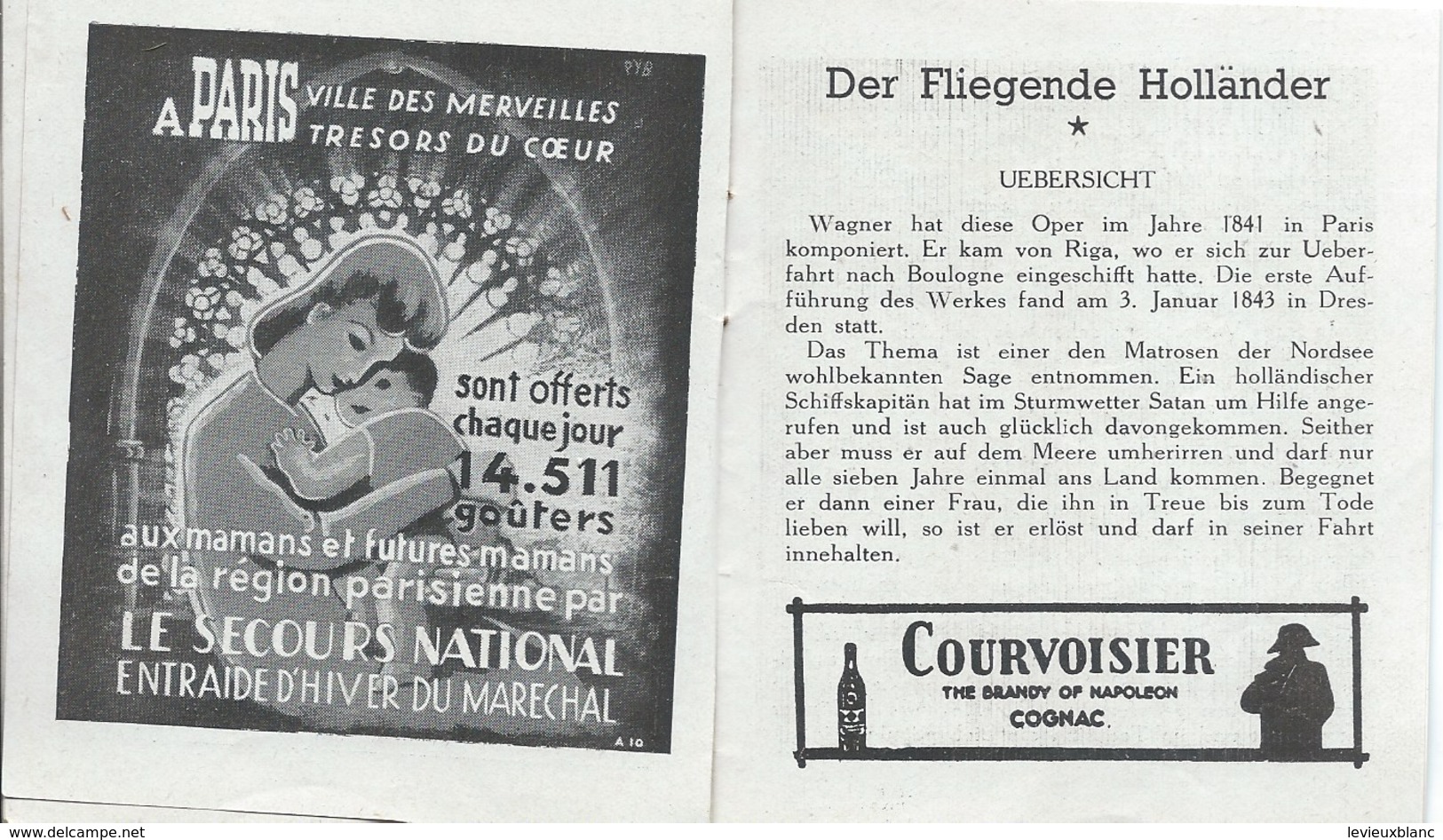 Mini-Programme/Théâtre National De L'Opéra/Le Vaisseau Fantôme/Wagner / En Français Et En Allemand/1944         PROG100 - Programmes