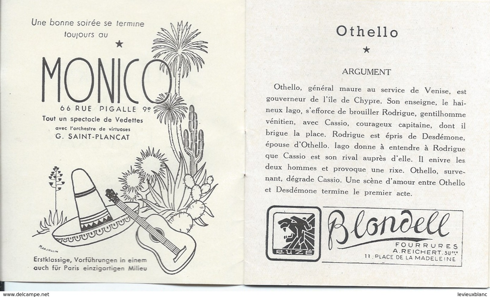 Mini-Programme/Théâtre National De L'Opéra/Othello/VERDI/ En Français Et En Allemand/1944         PROG101 - Programmes