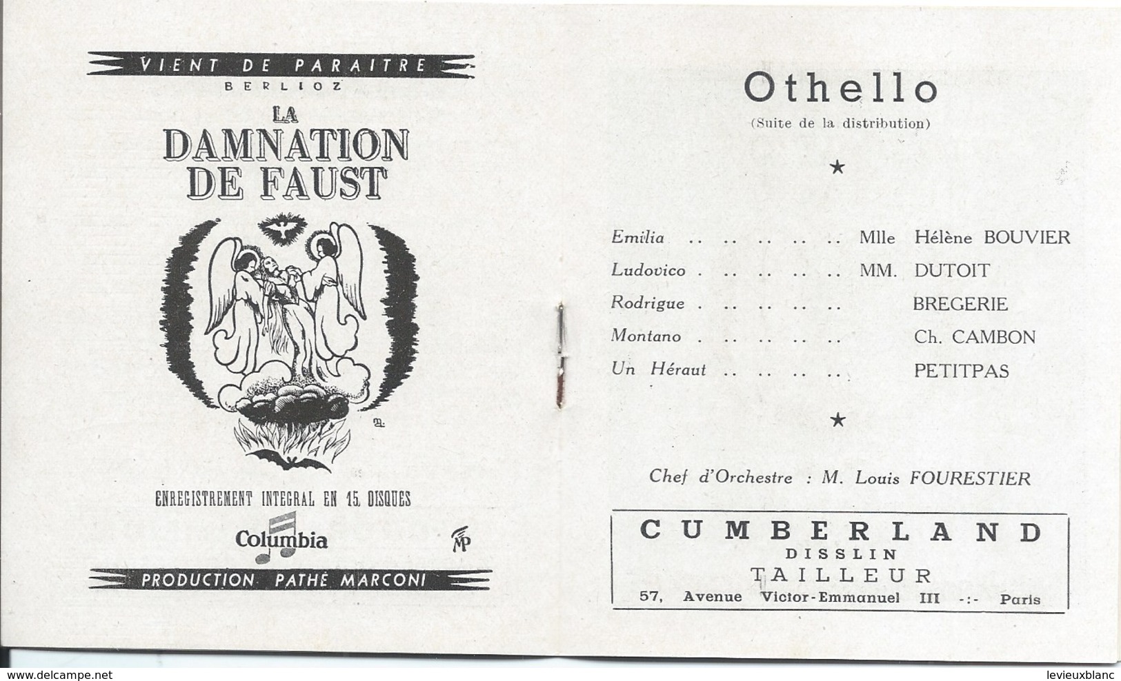 Mini-Programme/Théâtre National De L'Opéra/Othello/VERDI/ En Français Et En Allemand/1944         PROG101 - Programma's