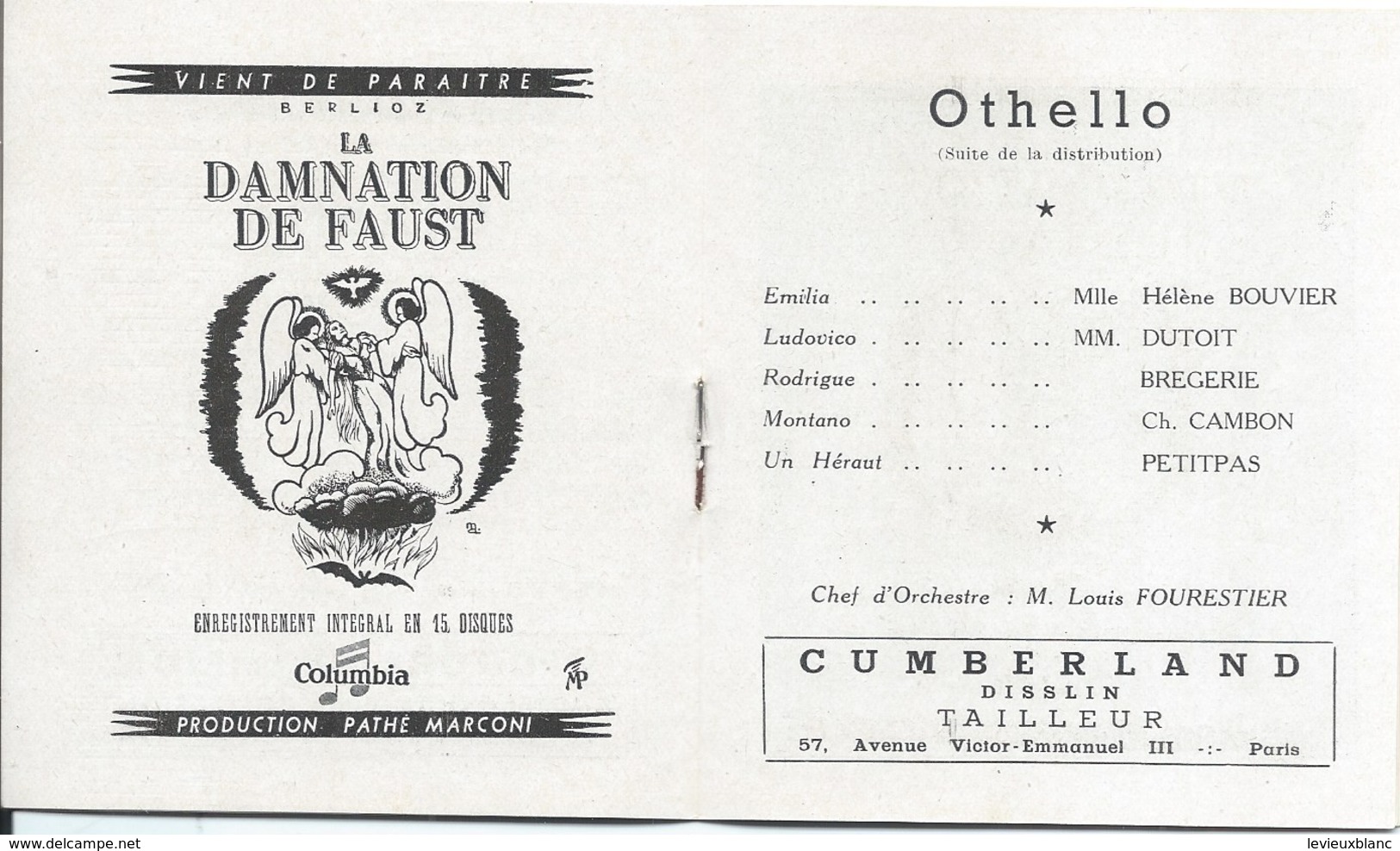 Mini-Programme/Théâtre National De L'Opéra/Othello/VERDI/ En Français Et En Allemand/1944         PROG101 - Programmes