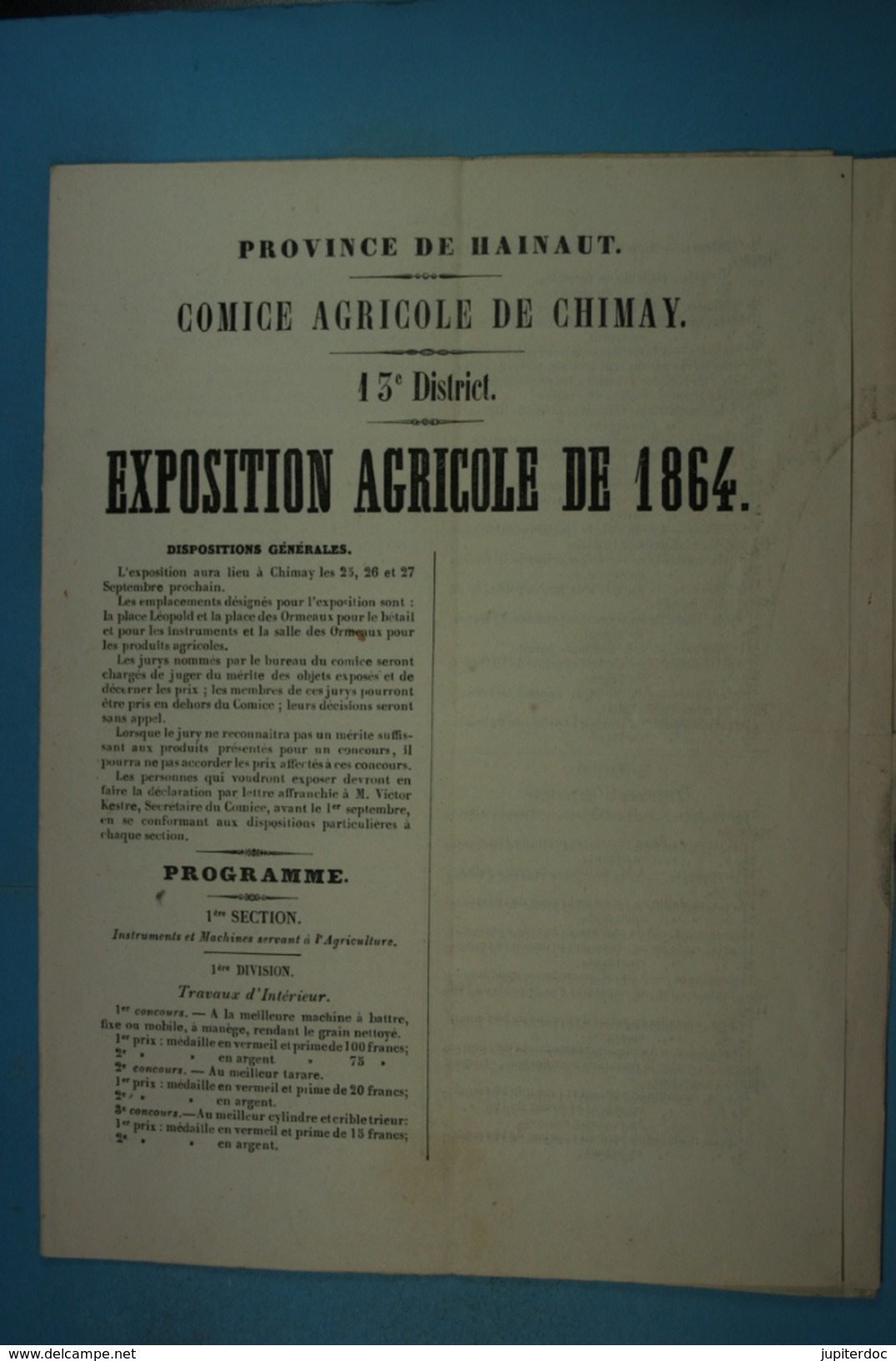 1864 Exposition Agricole De Chimay (programme Et Règlement) (31) - Programma's