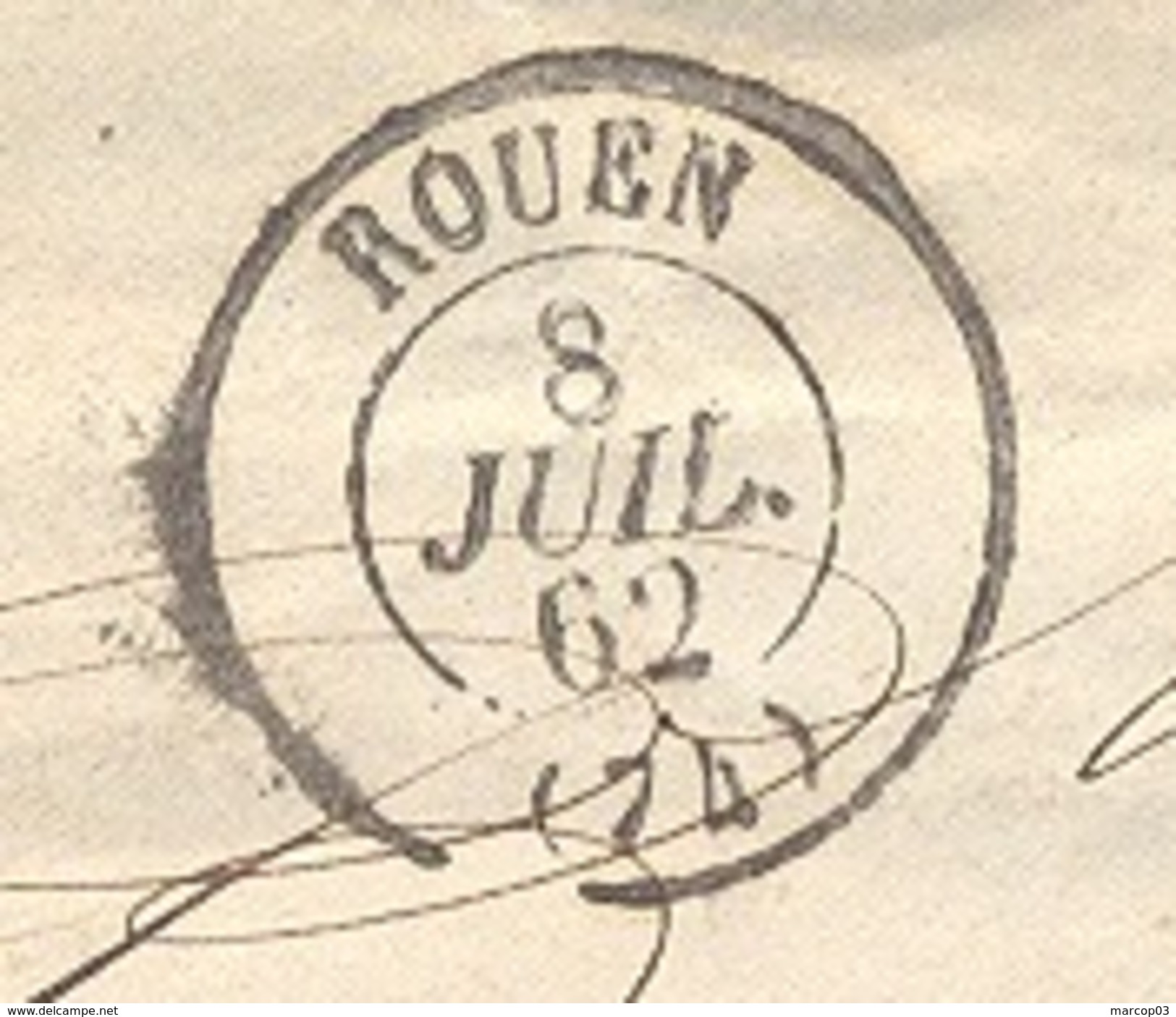 SEINE MARITIME 76 ROUEN Env Vide TAD Type 15 Du 08/07/1862 Taxe 30 Double Trait TTB - 1849-1876: Période Classique