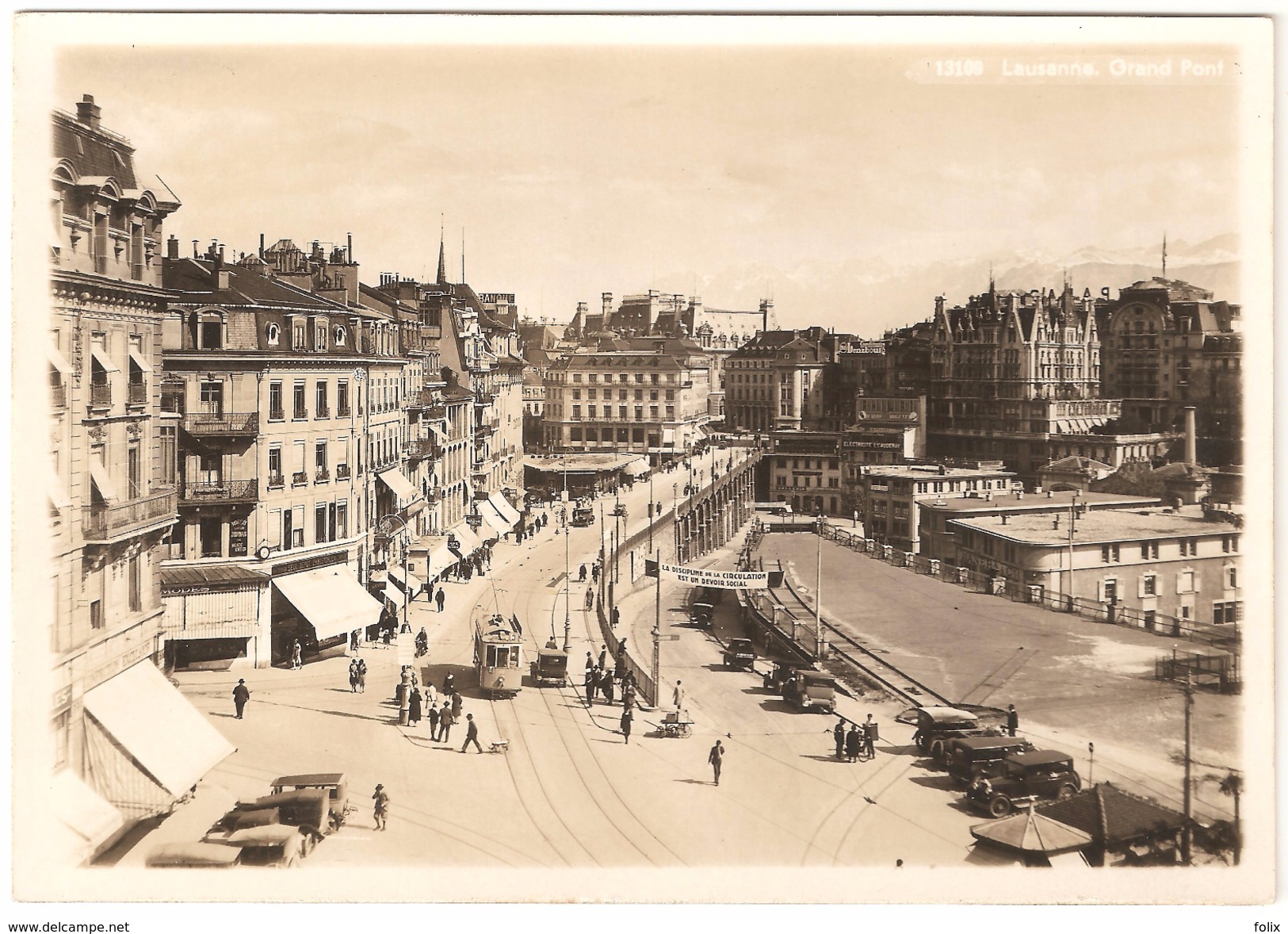 Lausanne - Grand Pont - Carte Photo - Edit. Schnegg Fils & Co, Renens - état Neuf - Tramway, Animée, Anciennes Voitures - Renens