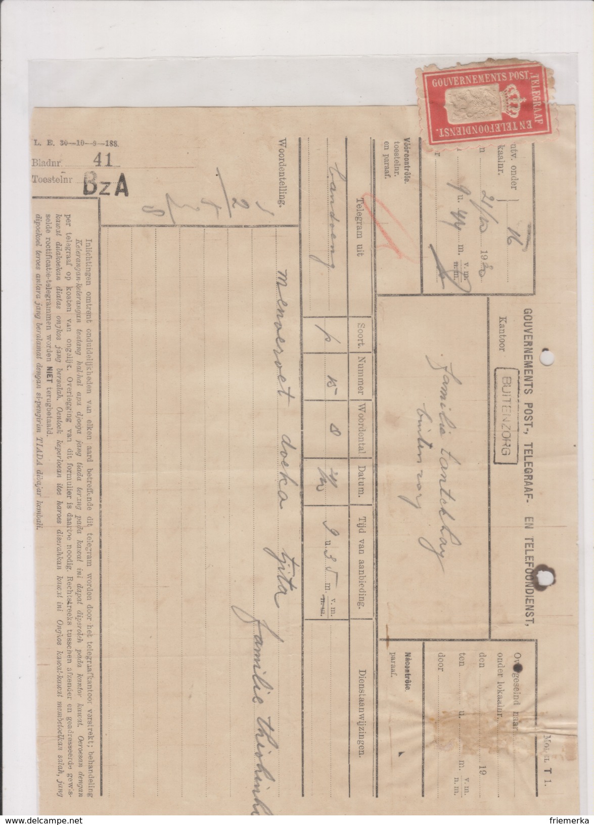 Netherlands Indies 1930 Telegram With Sealed Stamp Telegraaf. Sent From Bandoeng To Buitenzorg - Niederländisch-Indien