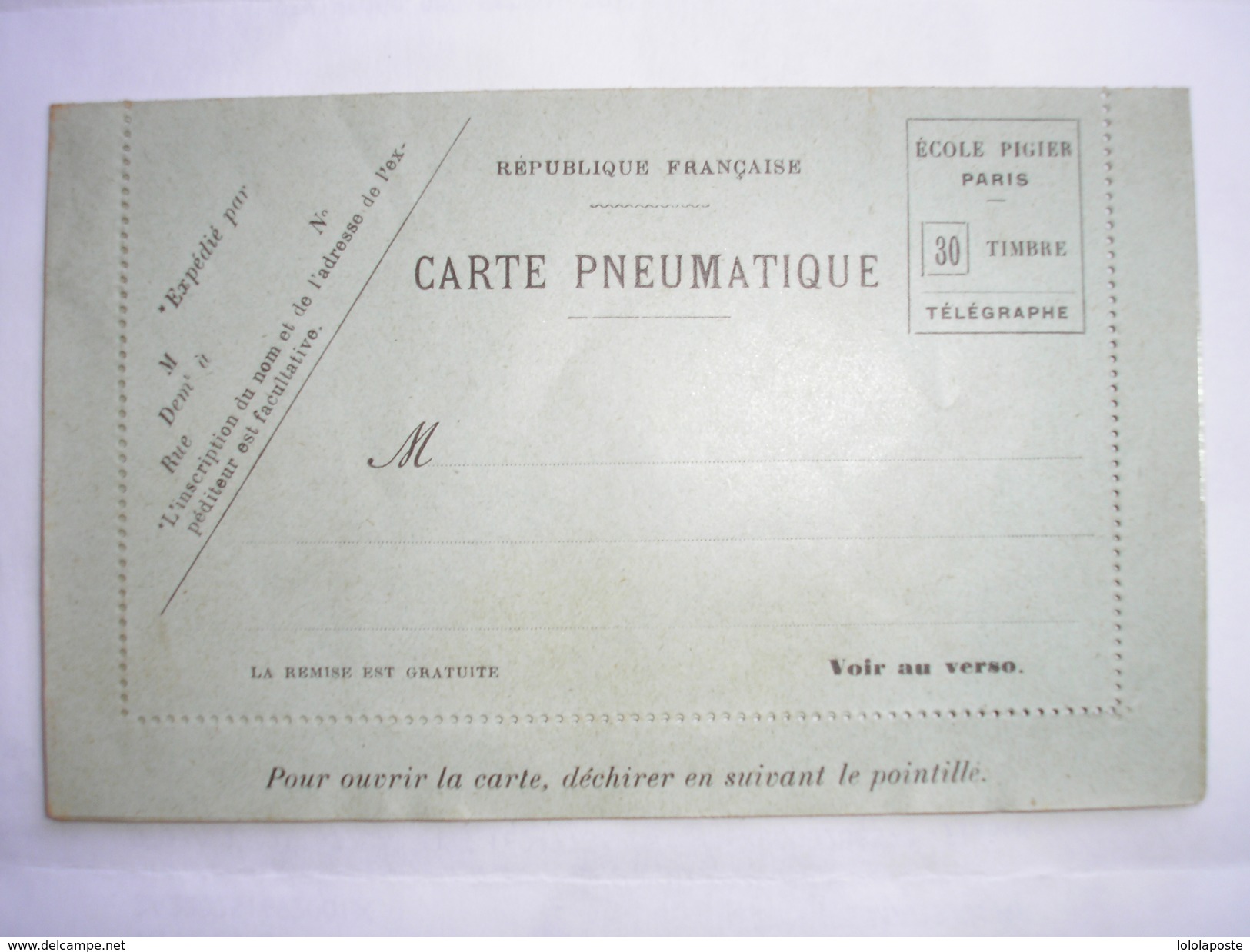 FRANCE -  Carte Pneumatique De L'Ecole Pigier De Paris - NEUVE  - RARE - Rohrpost