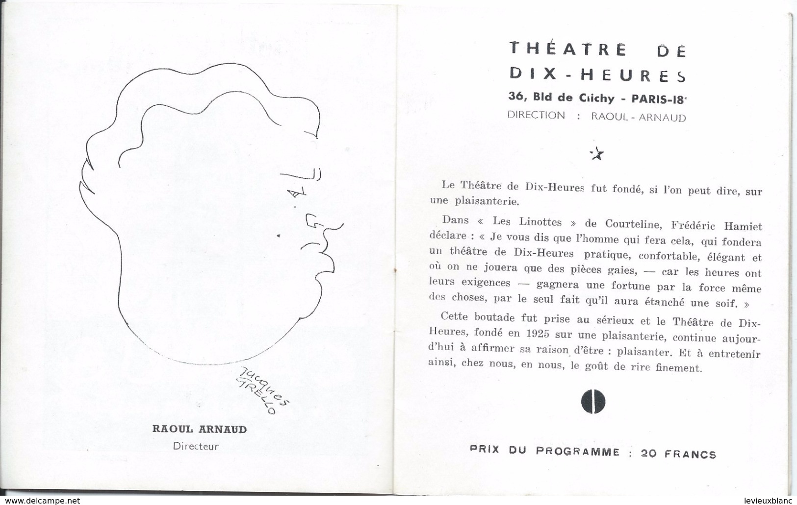 Programme/Théatre De Dix Heures/Raoul Arnaud/IVéme Toc Exactement/Convolon /Robert DHERY/J Grello/années 1940   PROG109 - Programmes