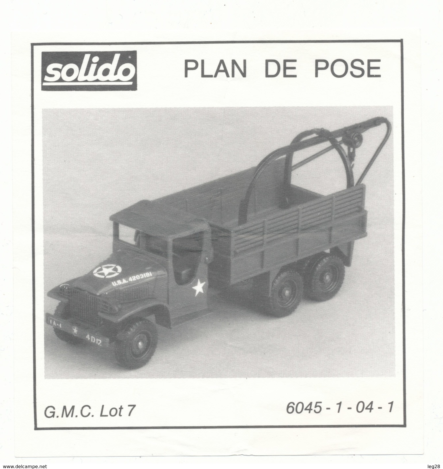 SOLIDO  PLAN DE POSE  GMC  LOT 7 - Autres & Non Classés