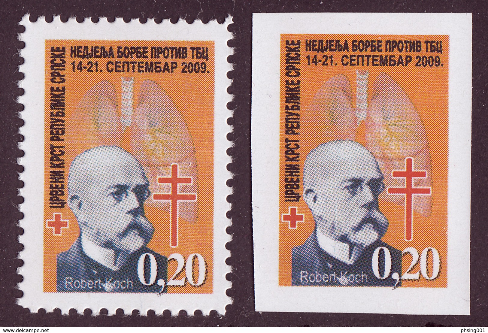 Bosnia Serbia 2009 TBC, Red Cross, Robert Koch, Perforated + Imperforated, Tax, Charity, Surcharge Stamps MNH - Bosnie-Herzegovine