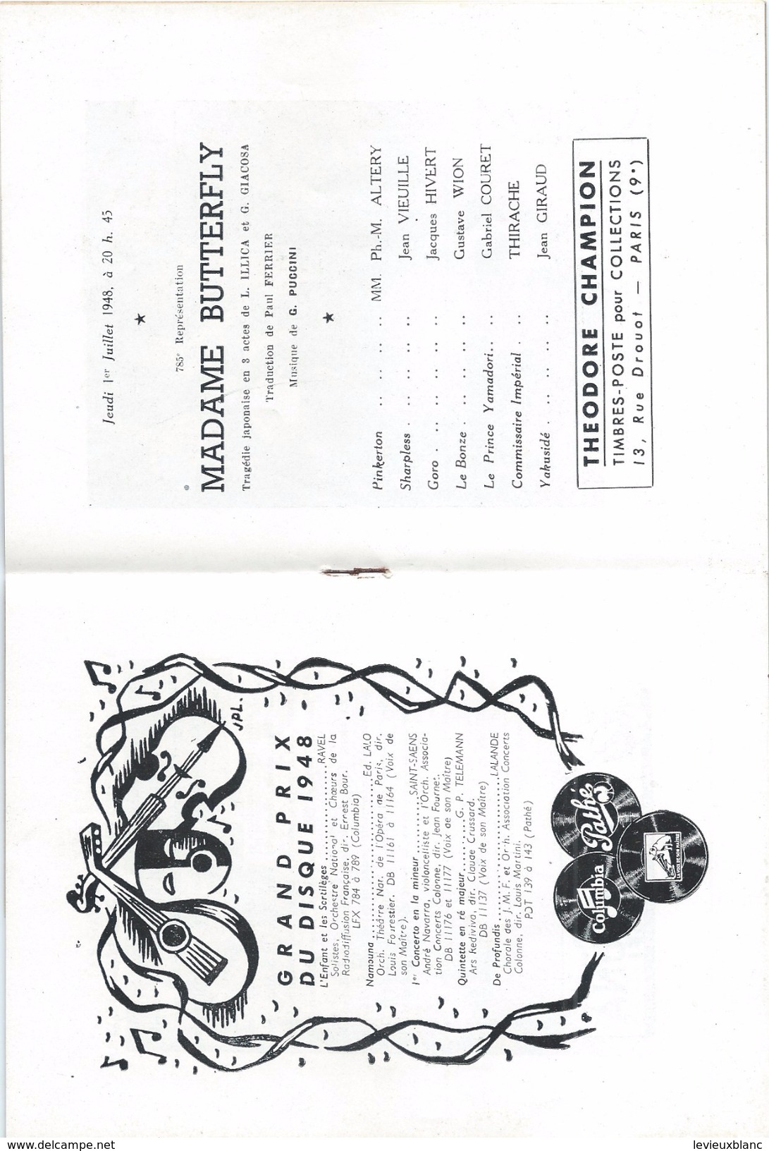 Programme/Théatre Nationalde L'Opéra Comique/RéunionThéatres Lyriques Nationaux/Madame Butterfly/ Puccini/1948   PROG111 - Programmes