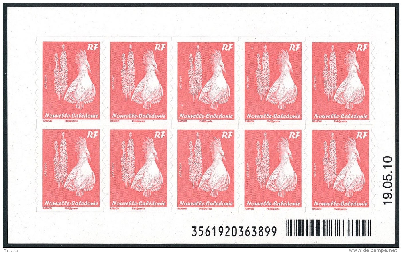 NOUV.-CALEDONIE 2010 - Yv. Carnet C1100 ** TB  Faciale= 6,29 EUR - 10 Ex Yv.1100 Adhésifs - Cagou &amp; Pins ..Réf.NCE23 - Unused Stamps