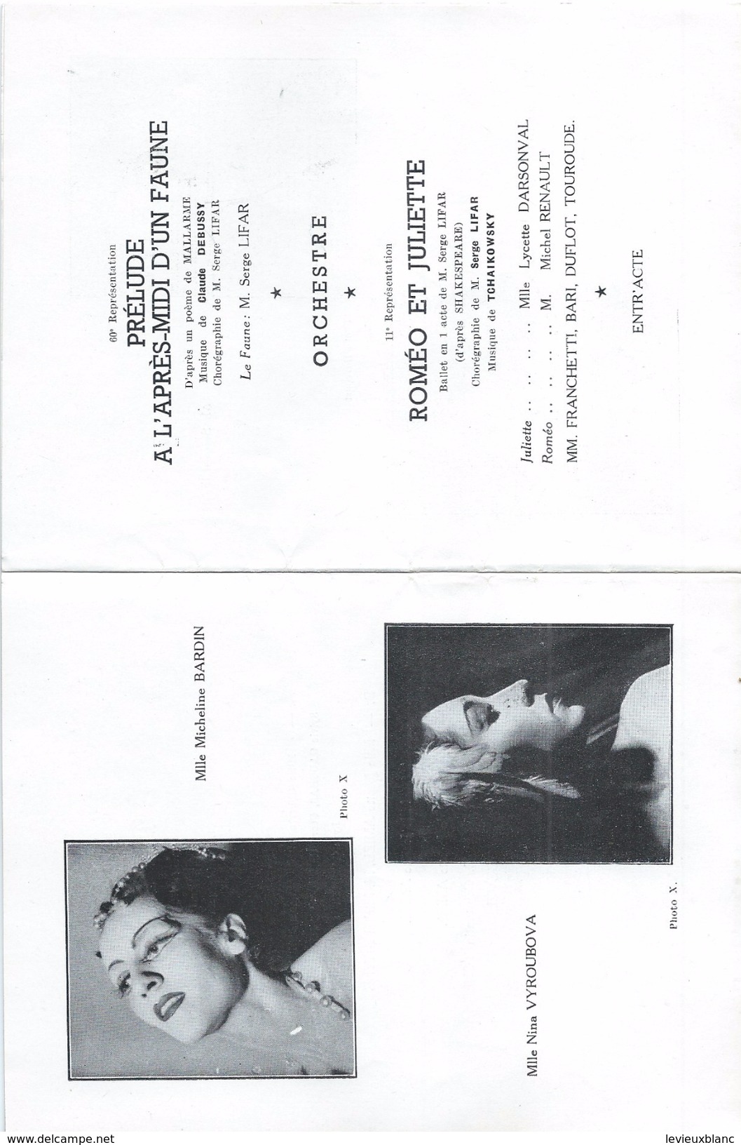 Programme/Théâtres Lyriques Nationaux/Opéra Comique/Palais De Chaillot/Gala Chorégraphiques/Serge Lifar/1951   PROG112 - Programma's