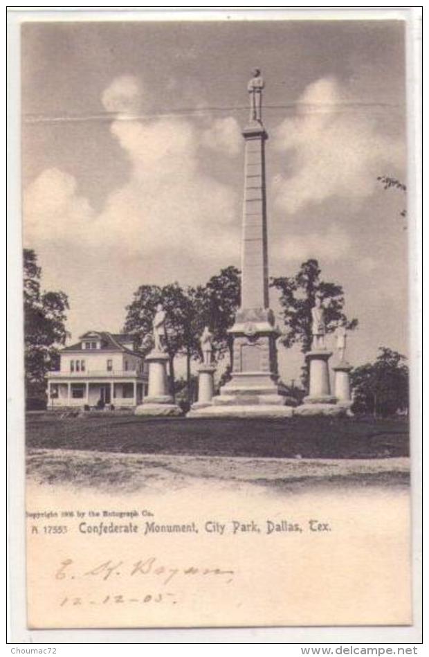 (Etats-Unis) Tx Texas 018, Dallas, Rotograph Co A 17553, Confederale Monument, City Park, état - Dallas