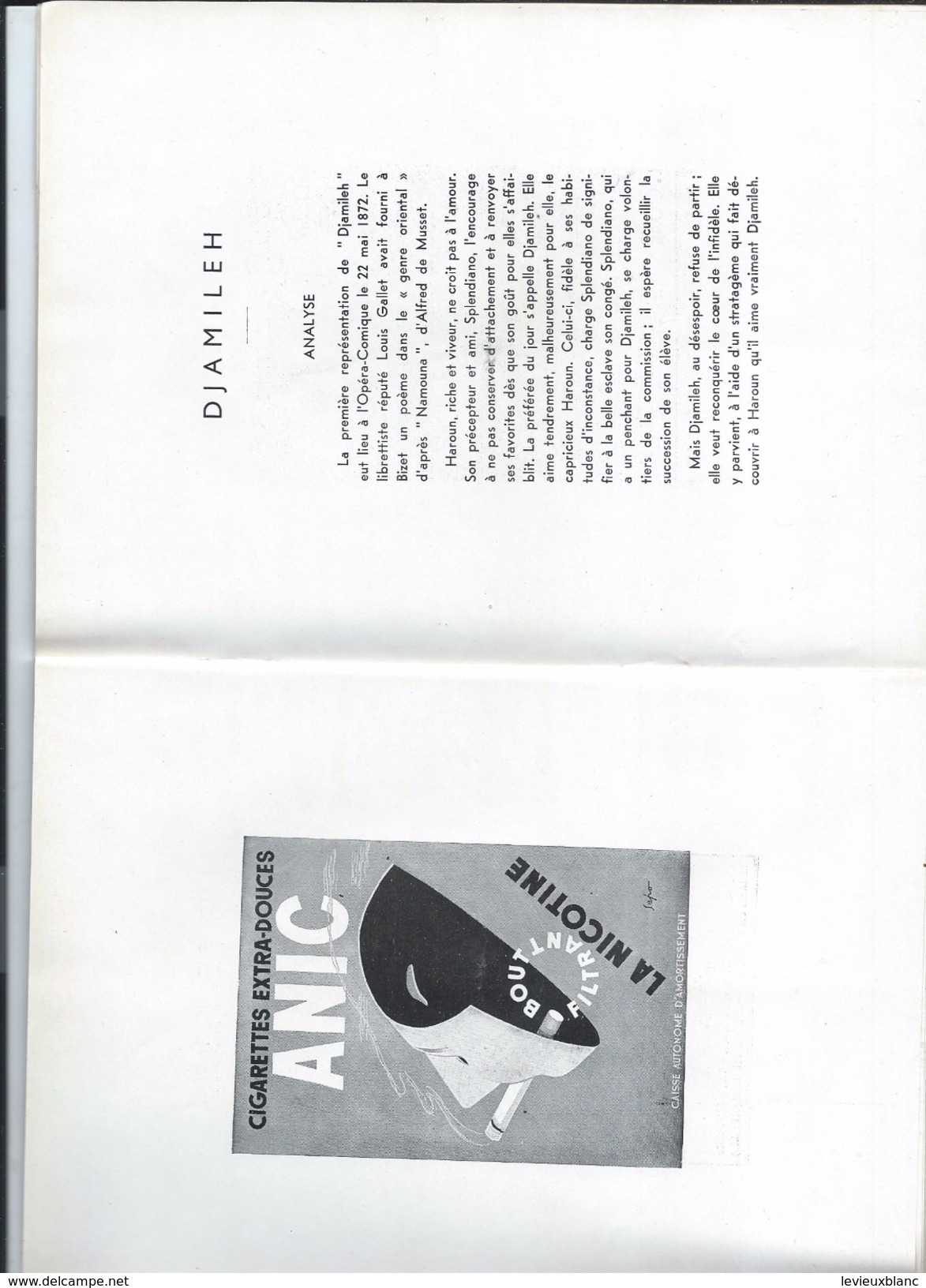 Programme/Théatre National De L'Opéra Comique/ Djamileh/Les Pêcheurs De Perles/ Georges Bizet//1938   PROG113 - Programmes