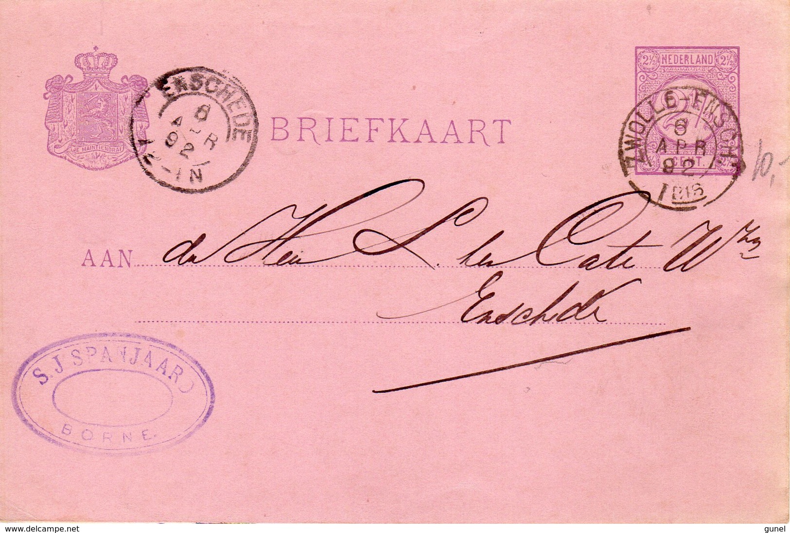 1892 Kleinrond ZWOLLE-ENSCH: I BIS Op Bk Met Firmalogo Van Borne Naar Enschede - Poststempels/ Marcofilie