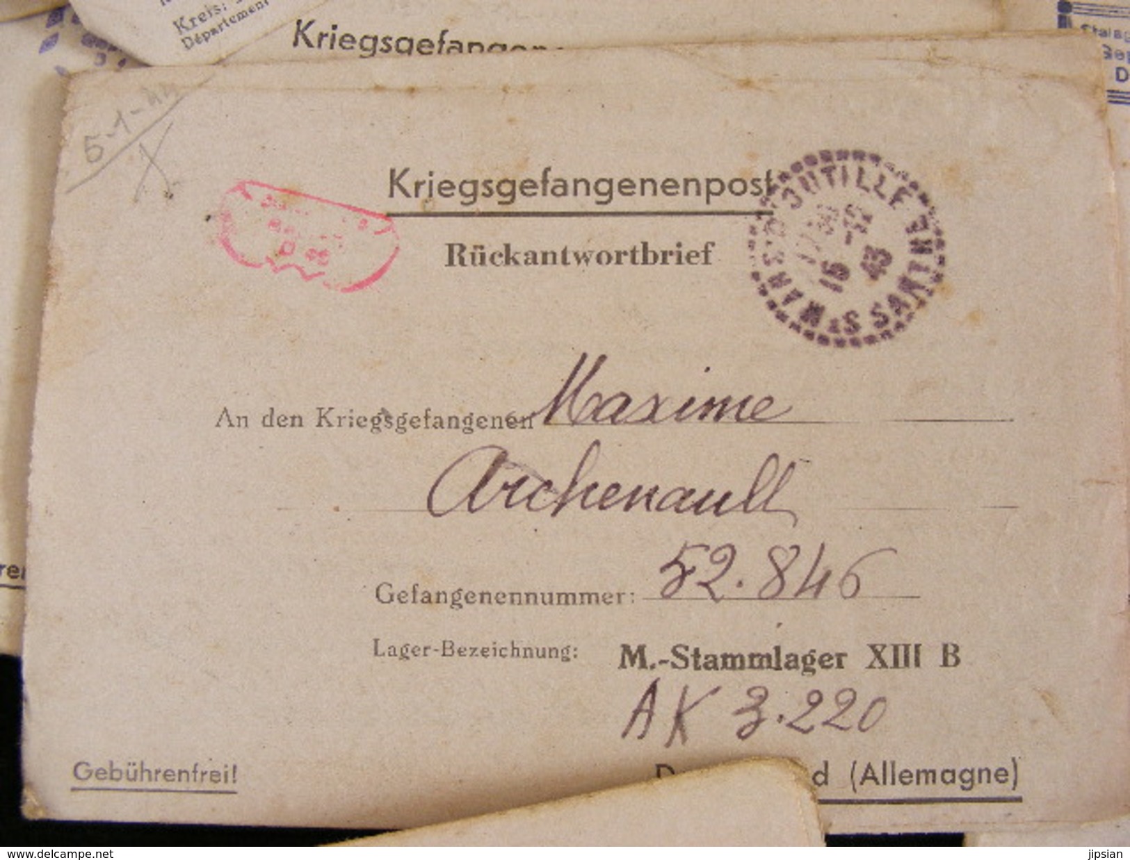 important lot de 256 lettres courriers reçues par un prisonnier de guerre au Stalag XIIIB en Allemagne de 1940 à 1945