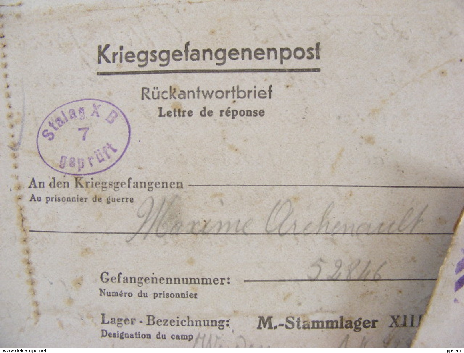 important lot de 256 lettres courriers reçues par un prisonnier de guerre au Stalag XIIIB en Allemagne de 1940 à 1945