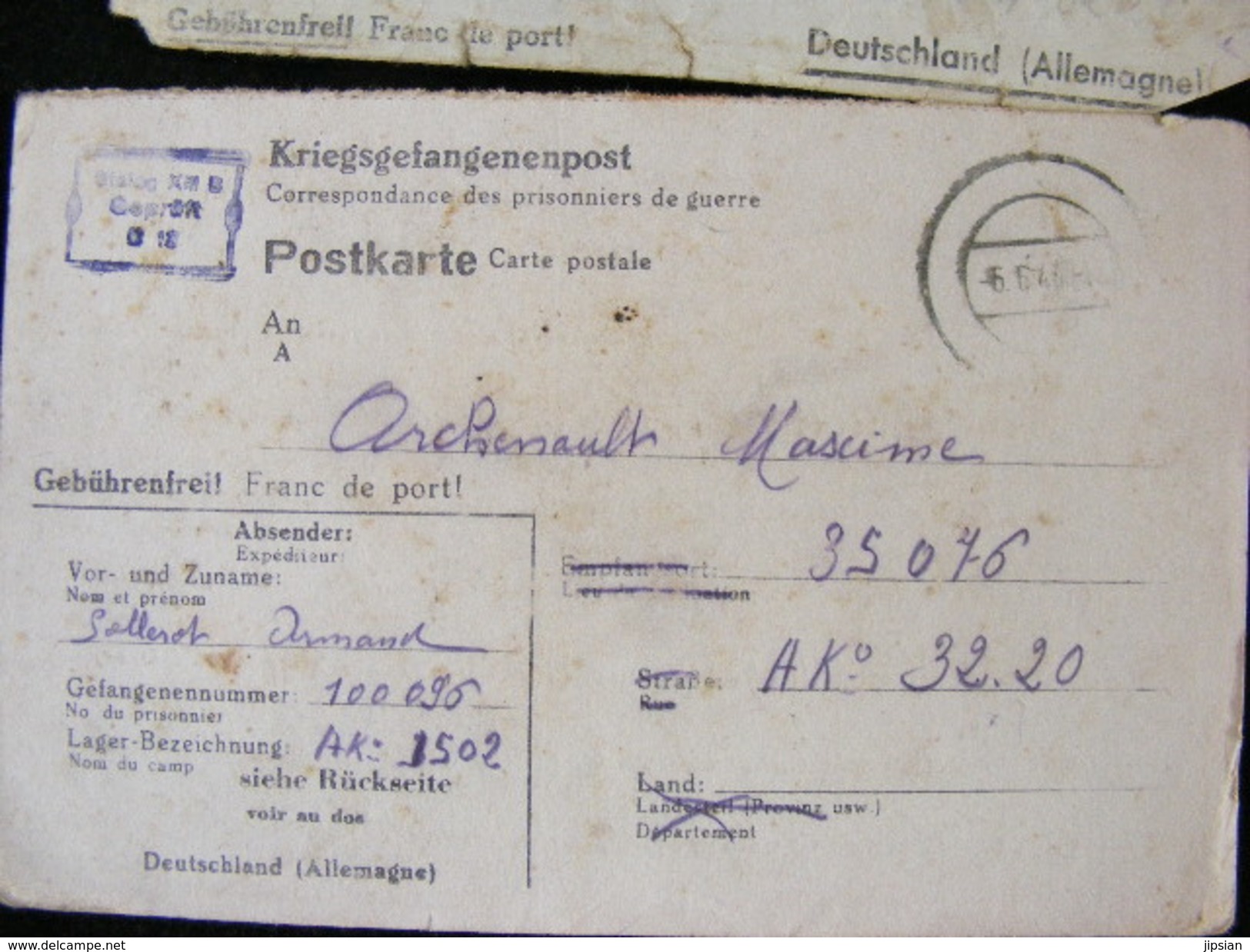 important lot de 256 lettres courriers reçues par un prisonnier de guerre au Stalag XIIIB en Allemagne de 1940 à 1945