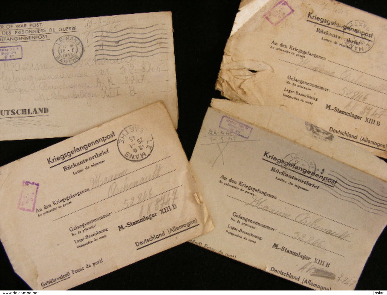 important lot de 256 lettres courriers reçues par un prisonnier de guerre au Stalag XIIIB en Allemagne de 1940 à 1945