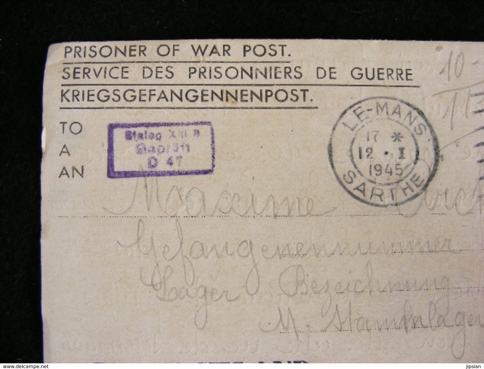 important lot de 256 lettres courriers reçues par un prisonnier de guerre au Stalag XIIIB en Allemagne de 1940 à 1945