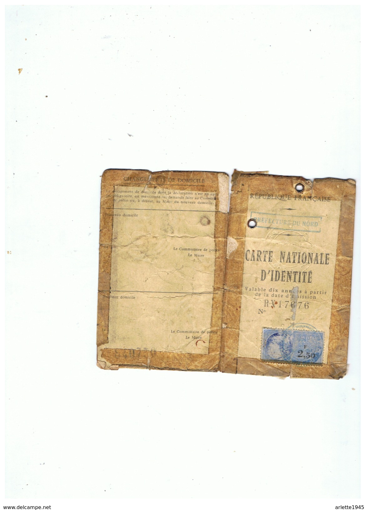 PREFECTURE DU NORD CARTE NATIONALE  D'IDENTITE HABITANT DE WATTRELOS  (NORD) 1968 - Unclassified