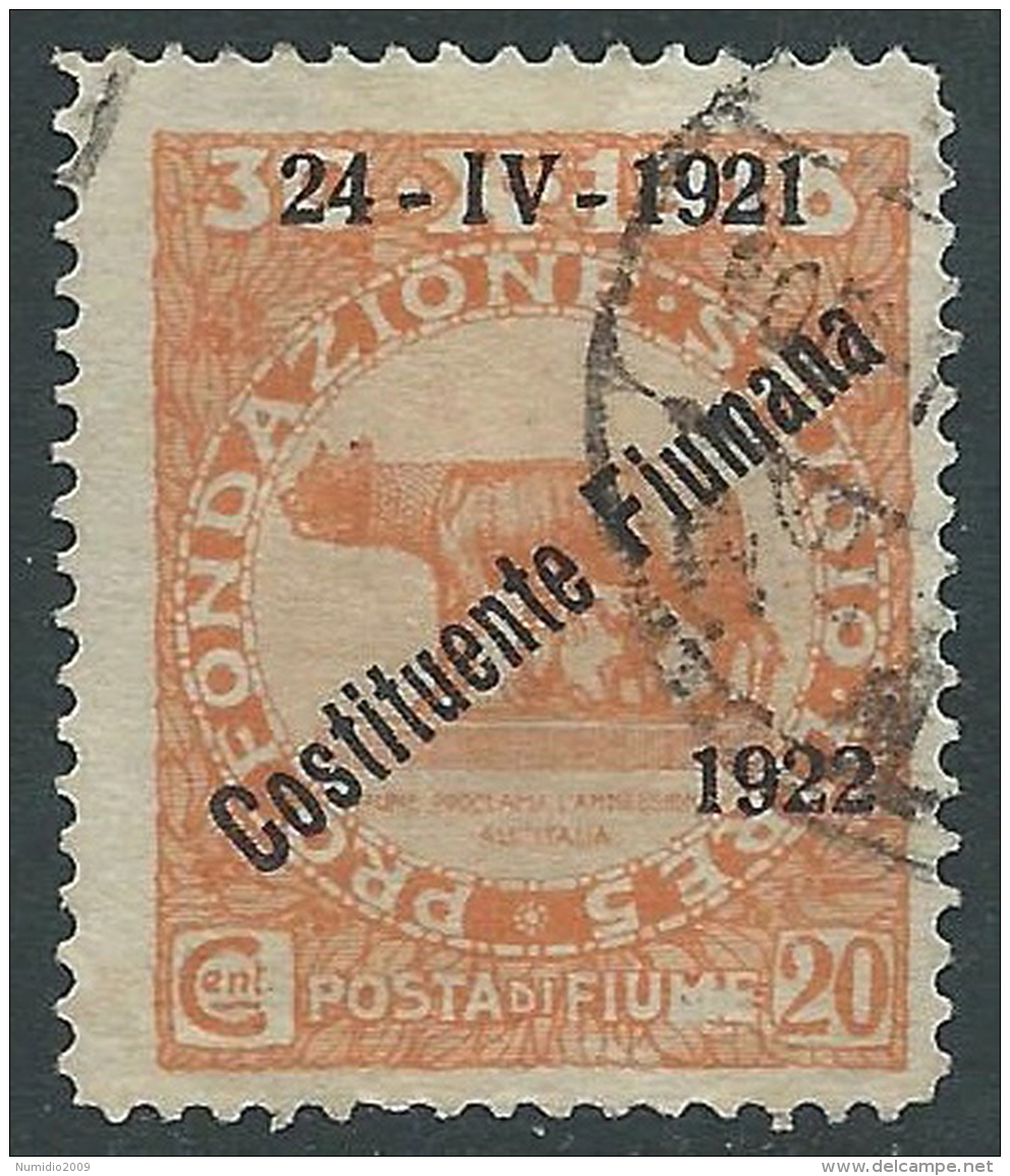 1922 FIUME USATO COSTITUENTE FIUMANA 20 CENT - P58-4 - Fiume