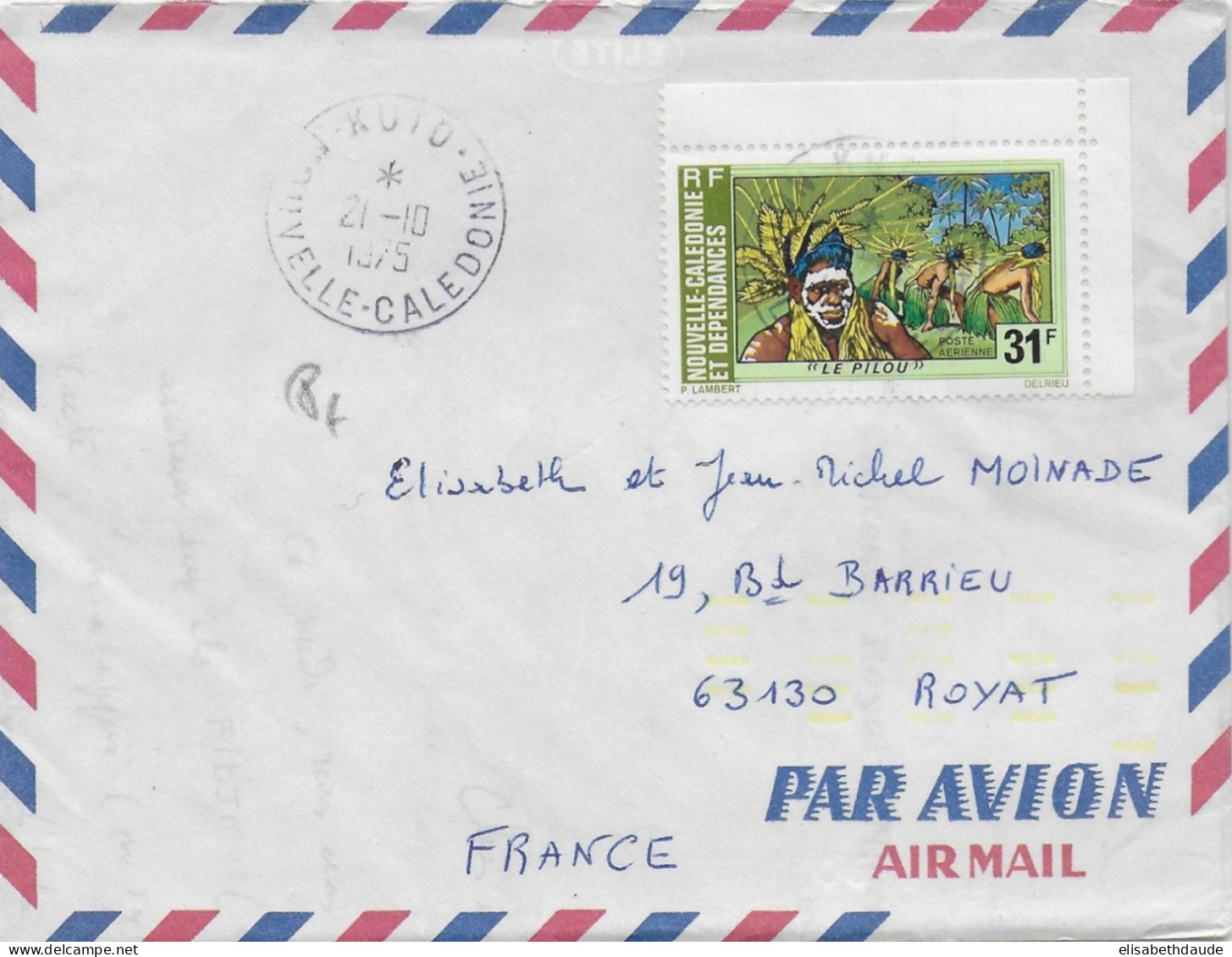 NOUVELLE CALEDONIE - 1975 - ENVELOPPE Par AVION De KUTO ! - Cartas & Documentos