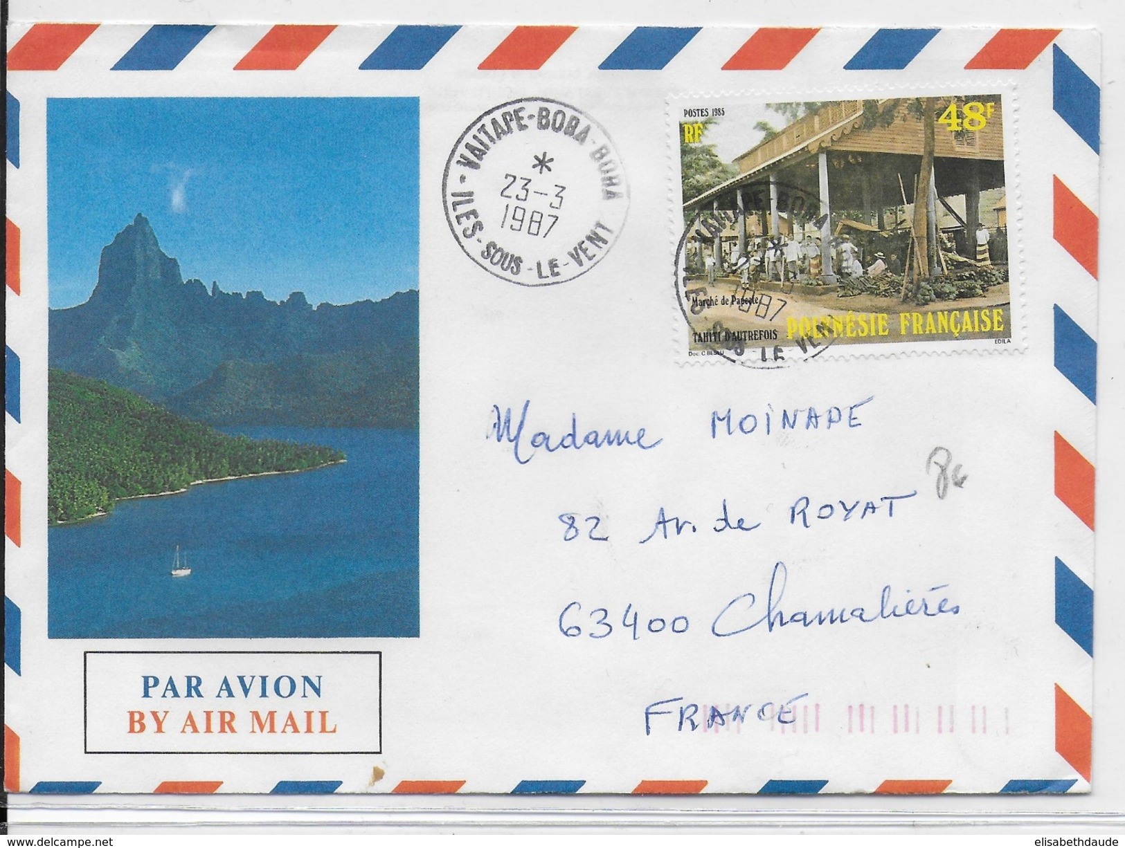 POLYNESIE - 1987 - ENVELOPPE Par AVION De VAITAPE BORA-BORA - Lettres & Documents