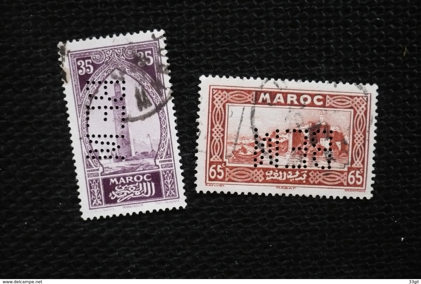 Perfin 2 Timbres  Maroc  Perforé Lochung  BEM6 - Other & Unclassified