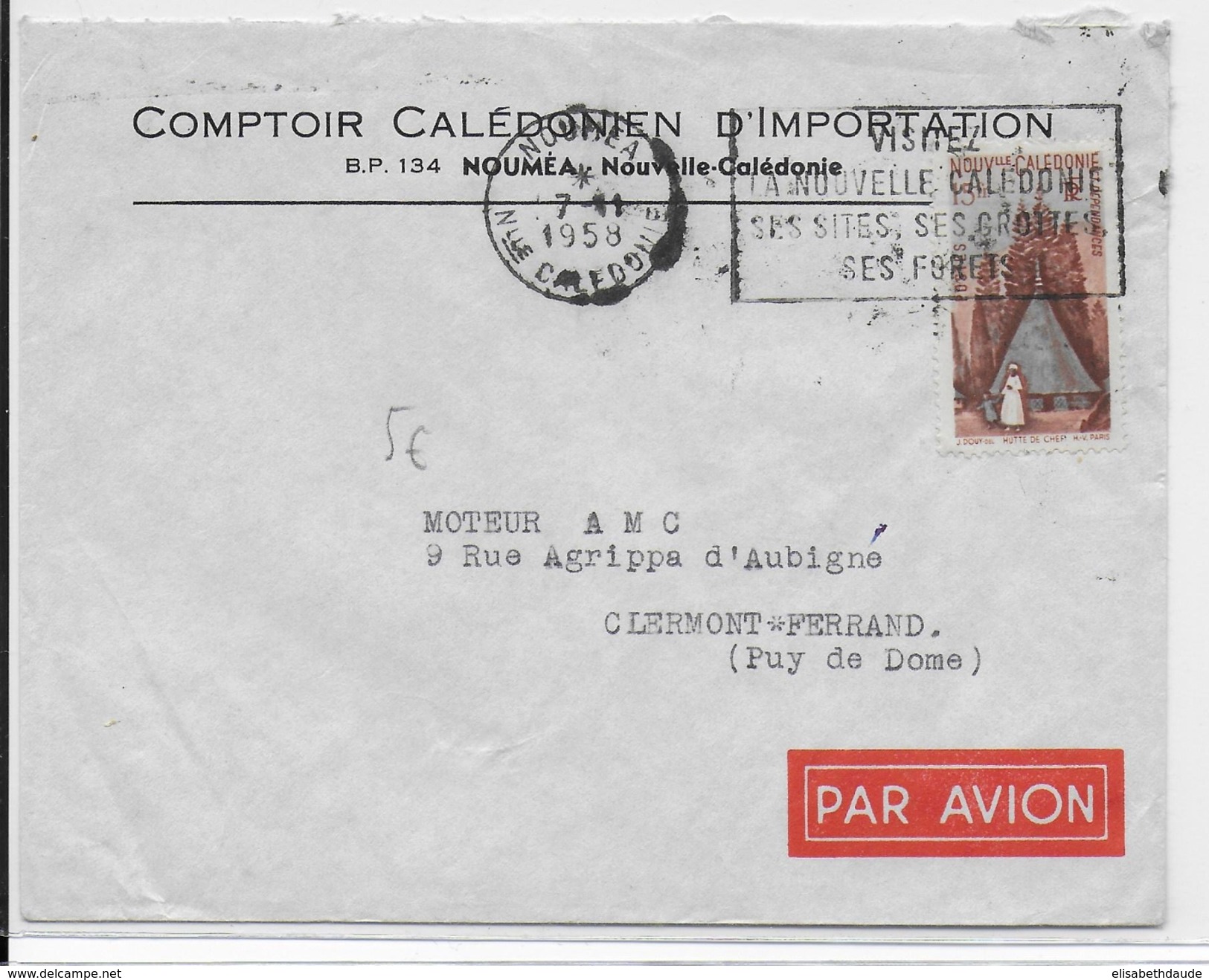 NOUVELLE CALEDONIE - 1958 - ENVELOPPE Par AVION De NOUMEA - Lettres & Documents