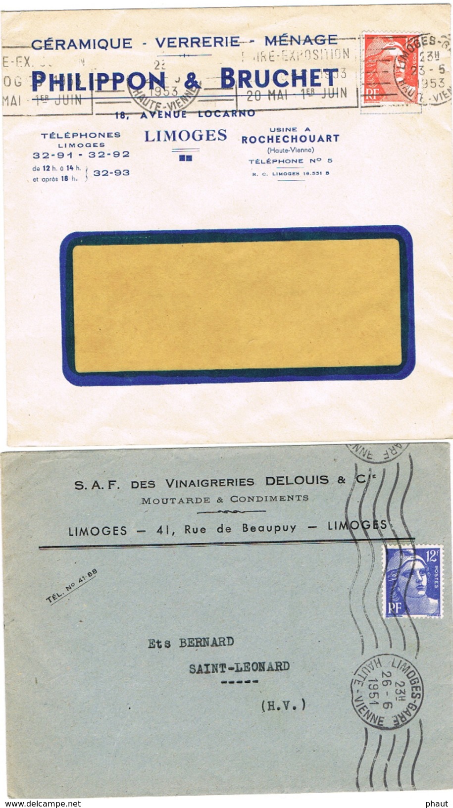 LOT DE 10 ENVELOPPES COMMERCIALES A EN-TETE LIMOGES ANNEE 50 - 1921-1960: Moderne