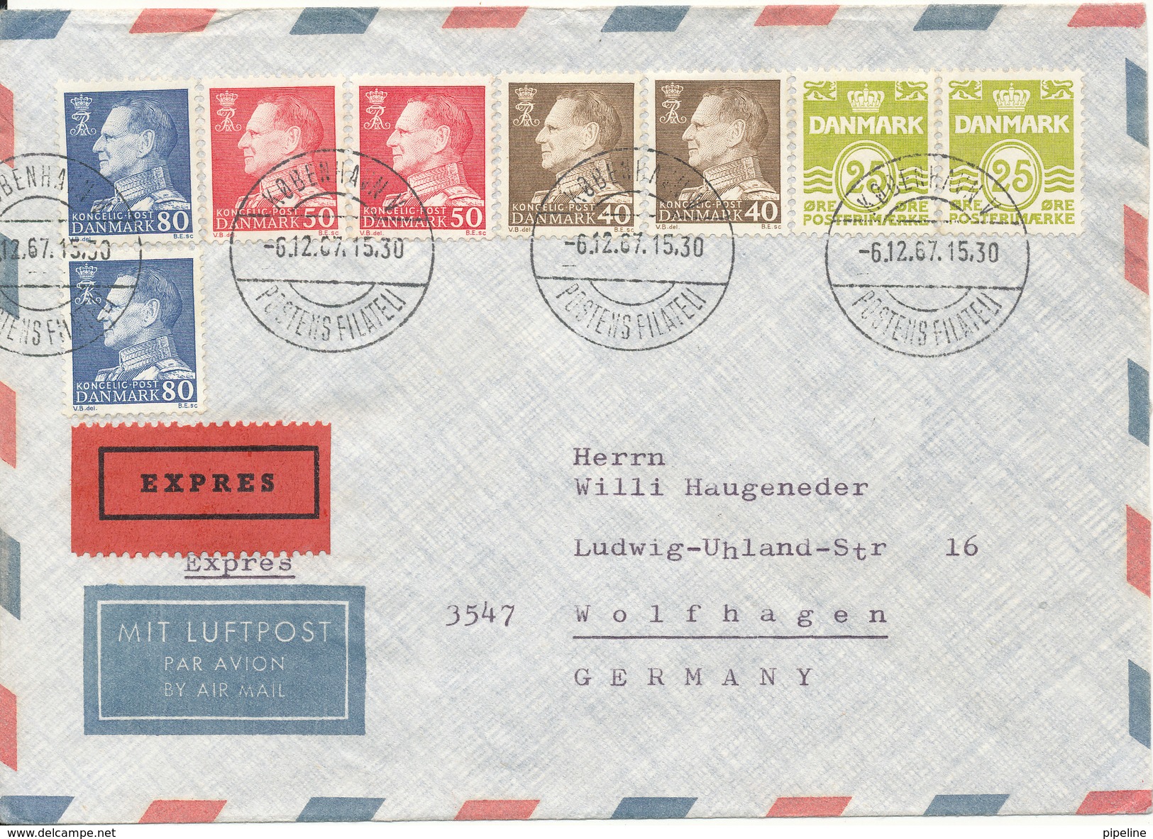 Denmark Air Mail Cover Sent Express To Germany Copenhagen 6-12-1967 - Airmail