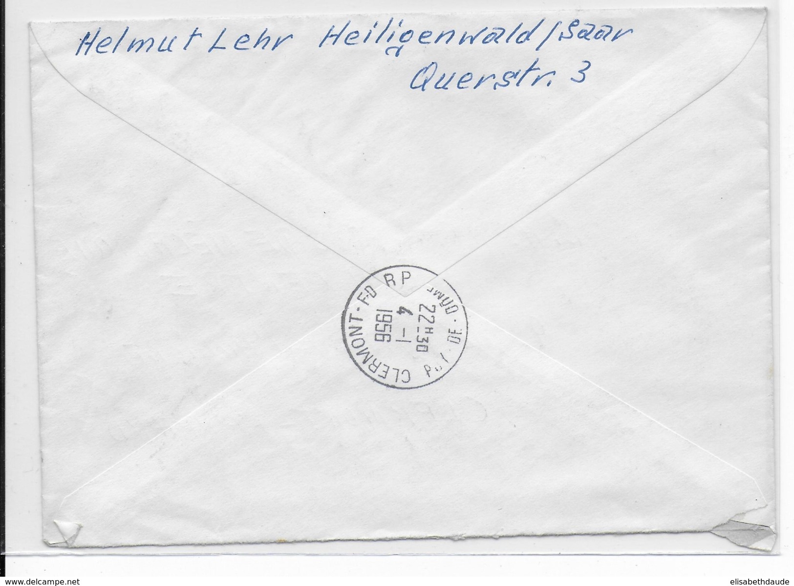 SAAR / SARRE - 1956 - ENVELOPPE RECOMMANDEE De SAARBRÜCKEN => CLERMONT-FERRAND - Storia Postale