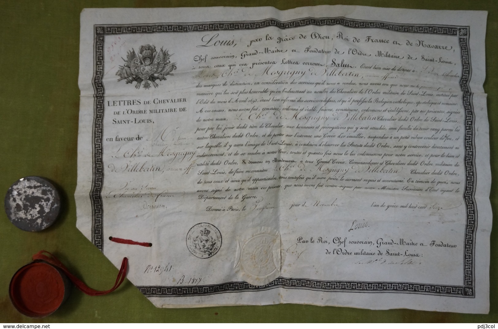 Lettres De Chevalier De L'ordre Militaire De Saint Louis - Jean-Charles-Louis De MESGRIGNY - Signé Louis XVIII - 1816 - Documents Historiques