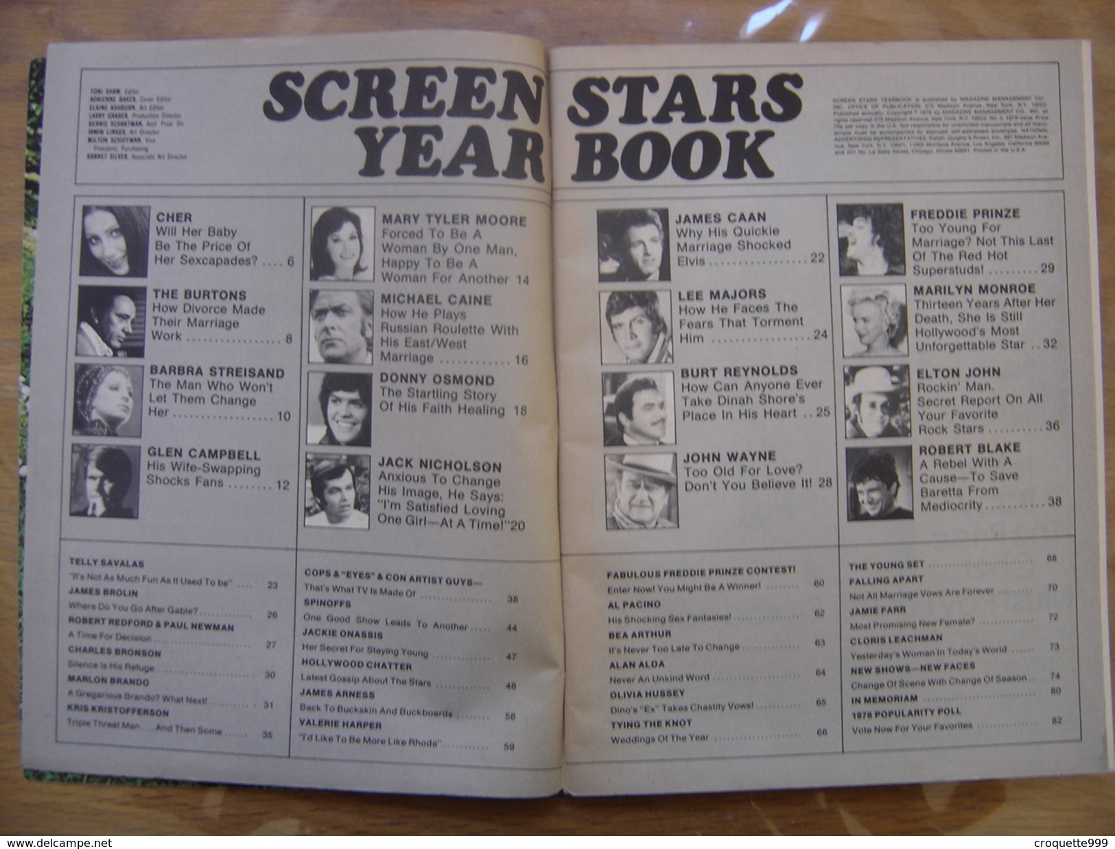 1976 SCREEN STARS YEARBOOK 3 Marilyn Monroe Jackie Nicholson SOMMAIRE EN PHOTO - Altri & Non Classificati