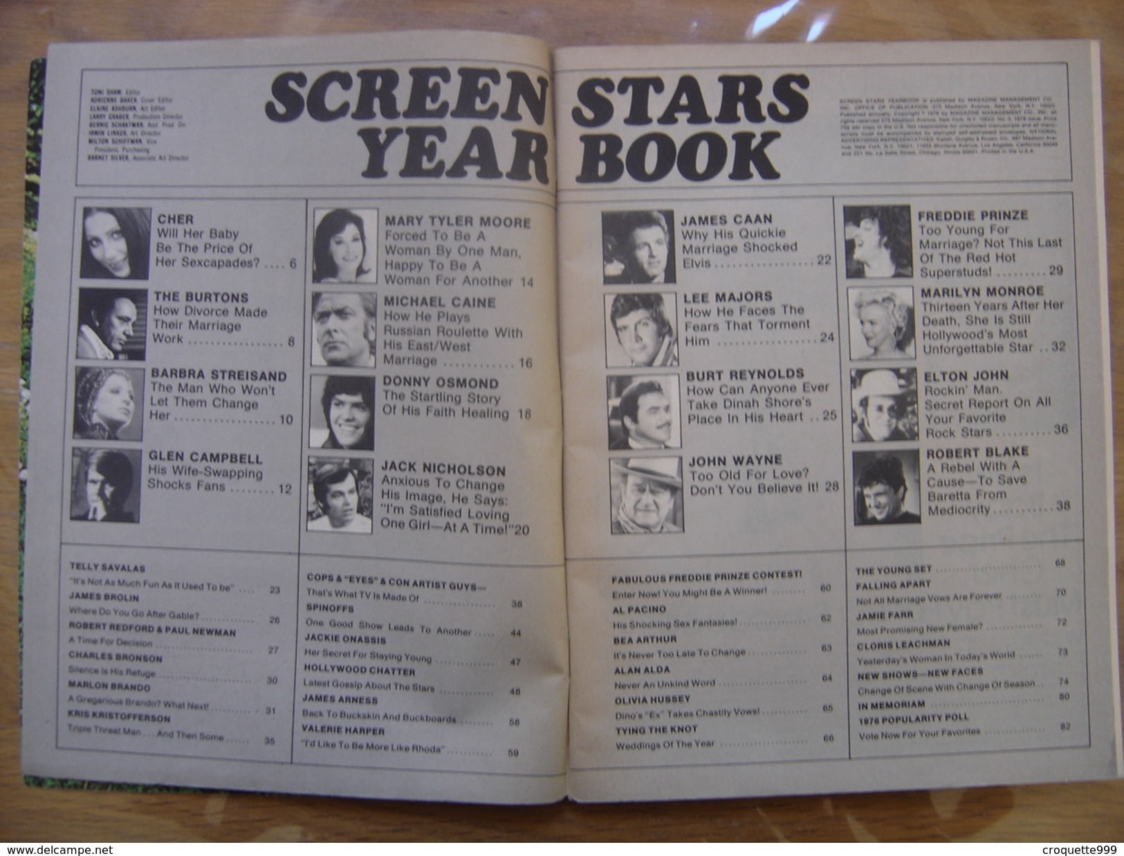 1976 SCREEN STARS YEARBOOK 3 Marilyn Monroe Jackie Nicholson SOMMAIRE EN PHOTO - Autres & Non Classés