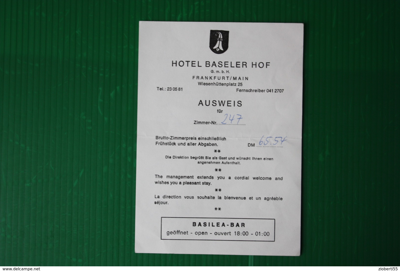 HOTEL BASELER HOF - FRANKFURT - 1974 - Deportes & Turismo