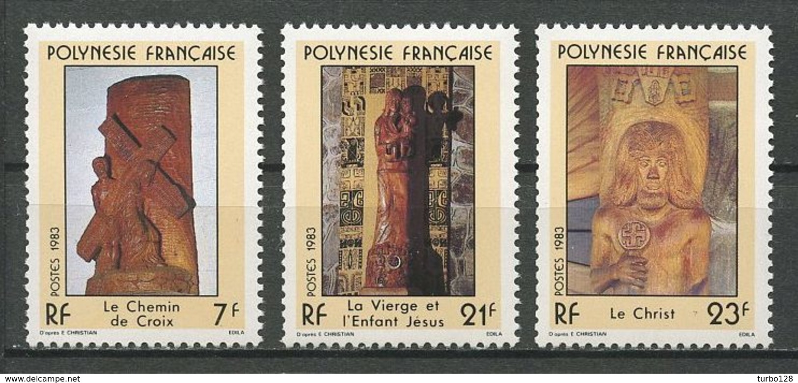 POLYNESIE 1983 N° 195/197 ** Neufs MNH Superbes Cote 2.20 &euro; Sculptures Religieuses Chemin Croix Vierge Christ Jésus - Unused Stamps