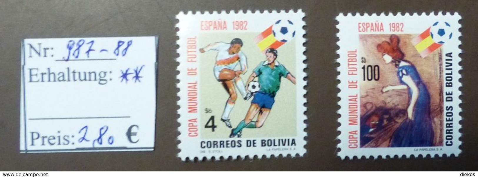 Bolivien   World Soccer  MiNr. 987 -88  Fussball-WM 1982 Spanien MNH ** Postfrisch   #4748 - 1982 – Espagne