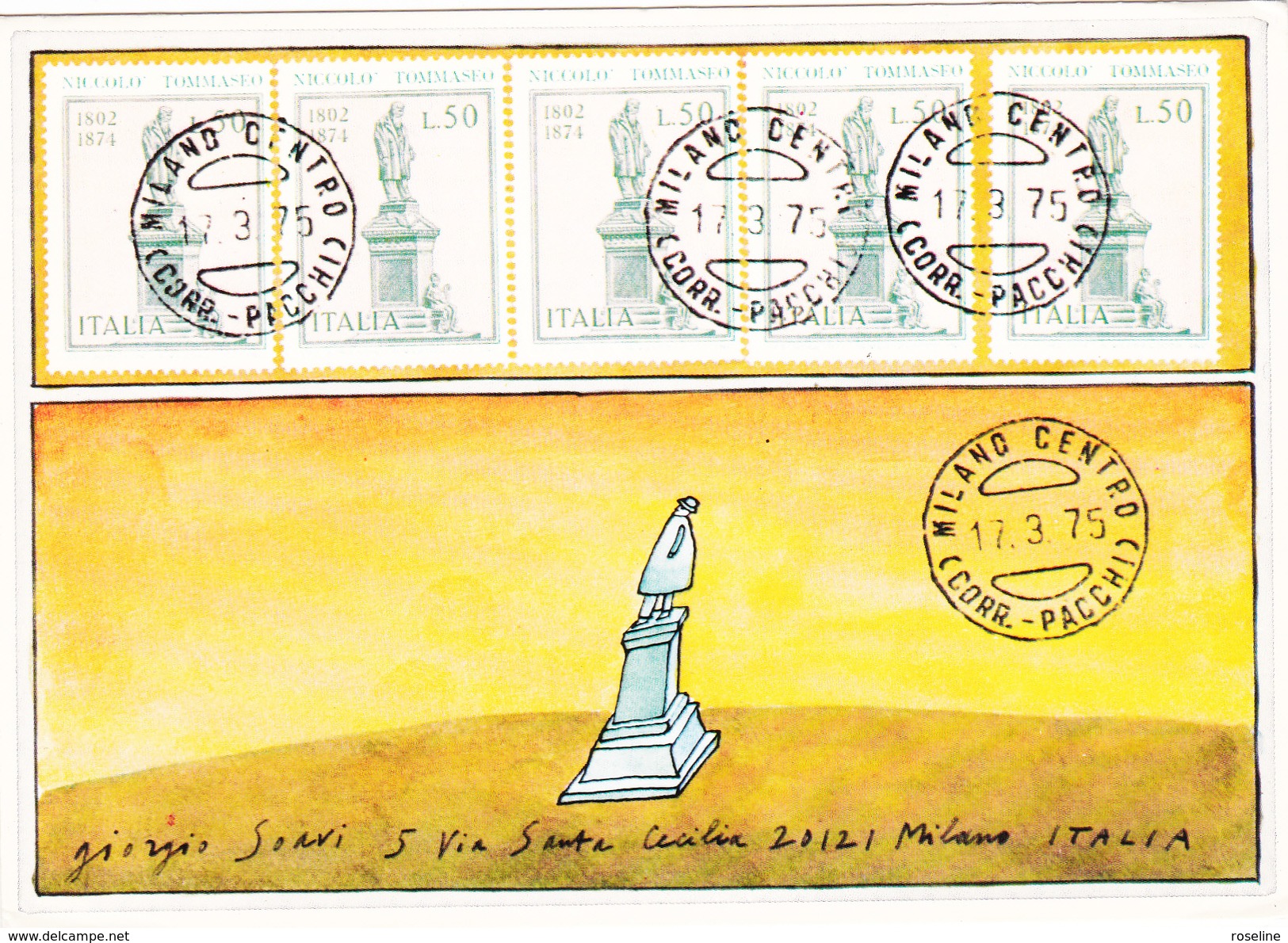 FOLON  Ed Alice  -  Enveloppe Pour Giorgio Soavi  17 Mars 1975  - CPM  10,5x15  BE  Neuve - Folon