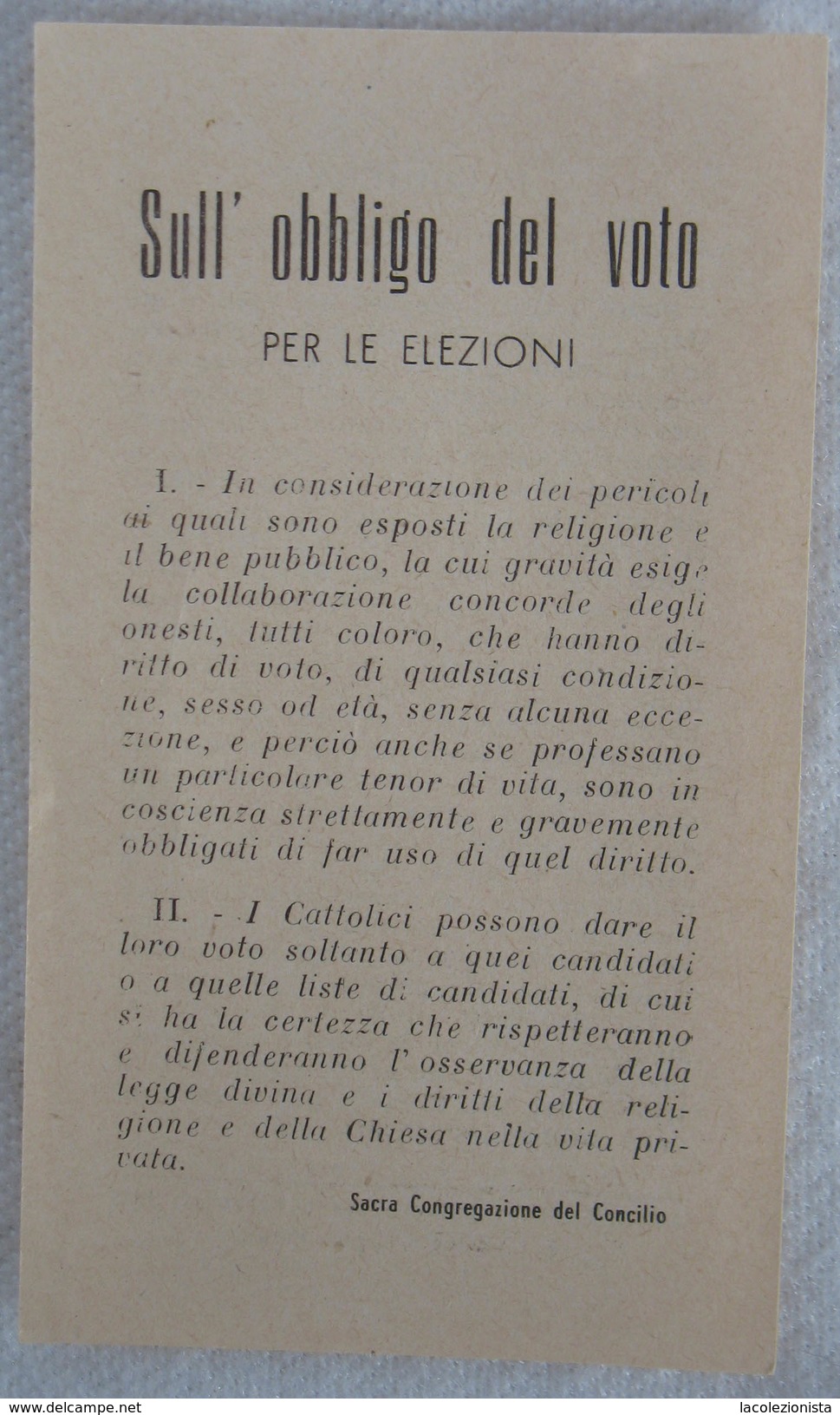 382E/51  SANTINO IMMAGINE IMPRIMATUR DEL 1948 PREGHIERA PER LE PROSSIME ELEZIONI POLITICHE OBBLIGO DEL VOTO - Images Religieuses