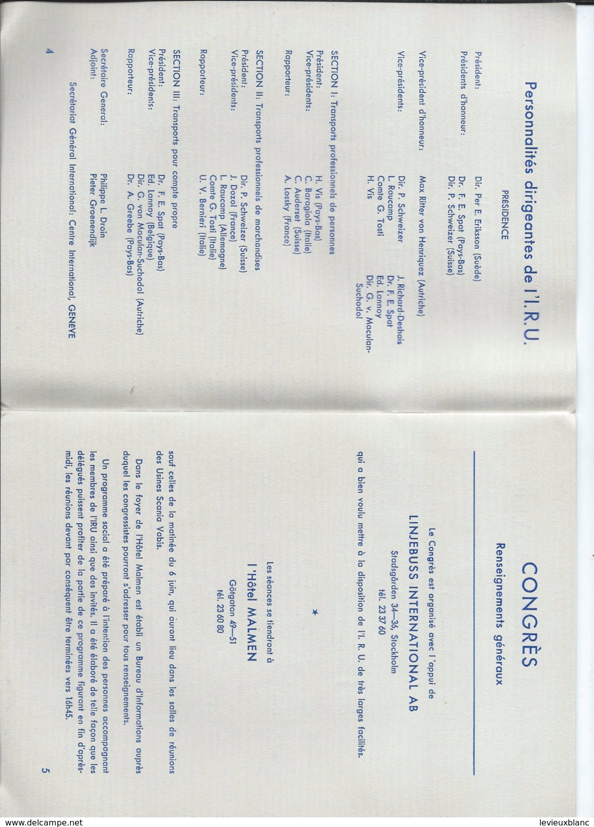 Programme/5éme Congrés De L'IRU/ International Road Transport Union /Stockholm/Suéde/1956  PROG130 - Programma's