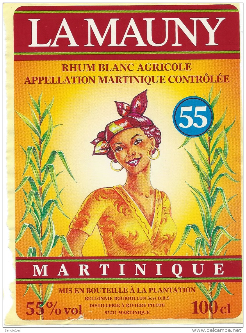 étiquette Rhum La Mauny  Rhum Blanc Agricole Martinique  55% - Rhum