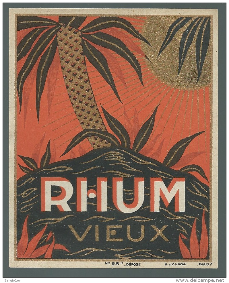 étiquette Rhum     Vieux  "palmier"  Imp  G Jouneau N°28? - Rhum