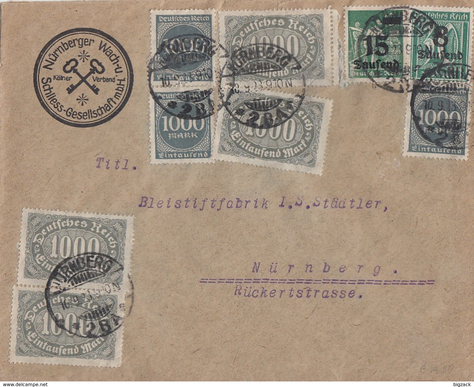 DR Brief Mif Minr.4x 252,3x 273,278x,279b Nürnberg 16.9.23 Geprüft - Briefe U. Dokumente