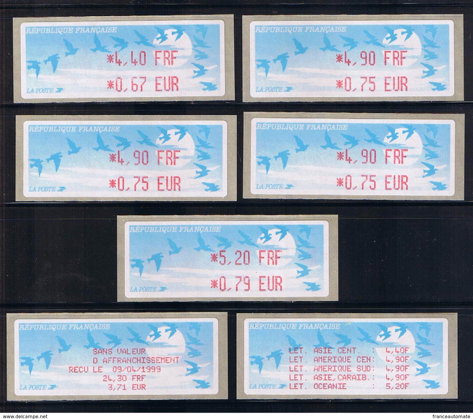 28 ATMS, LISA1, DES 20 TARIFS DE BASE DE TOUTES LES VALEURS DE L'ECHELON 20 G DE LA TABLE DES TARIFS EN SERVICE DE 1999. - 1990 Type « Oiseaux De Jubert »