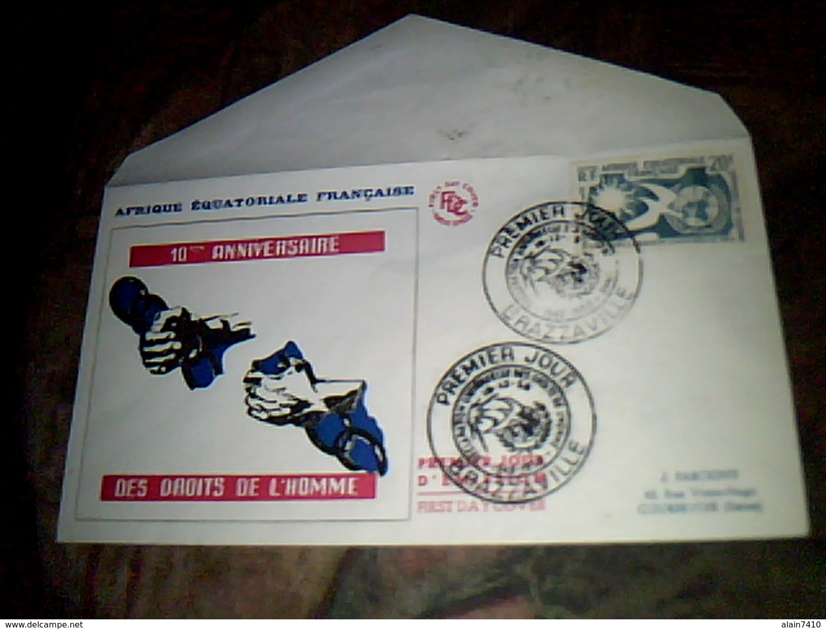 F.d.c. Enveloppe 1er Jour Ex Colonie Francaise A.o.f.10 Eme Anniversaire Des Droits De L Homme Brazaville 1956 Congo - FDC