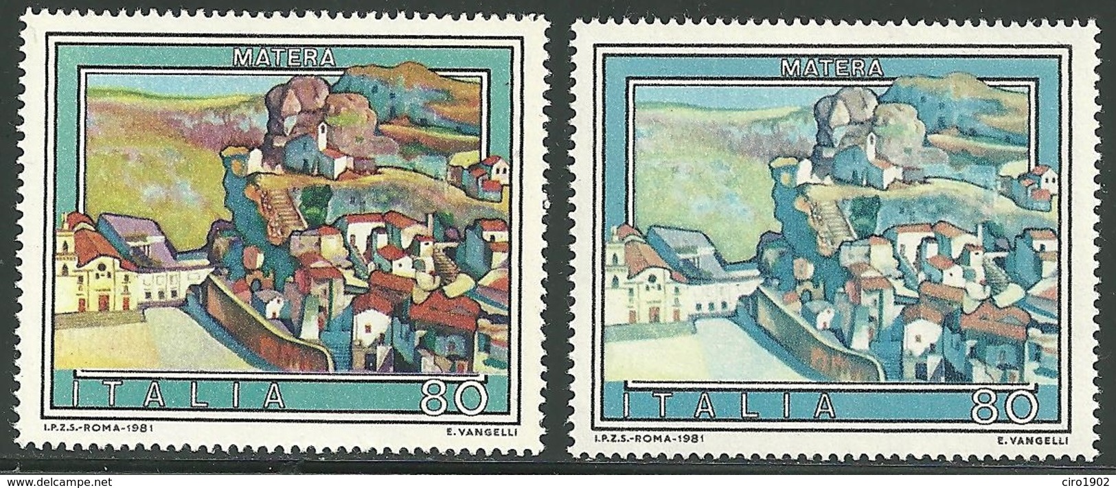 1981 - REPUBBLICA - TURISMO MATERA - LIRE 80 - ROSSO EVANESCENTE - MNH - RARO - SIGLATO - LUSSO - Varietà E Curiosità