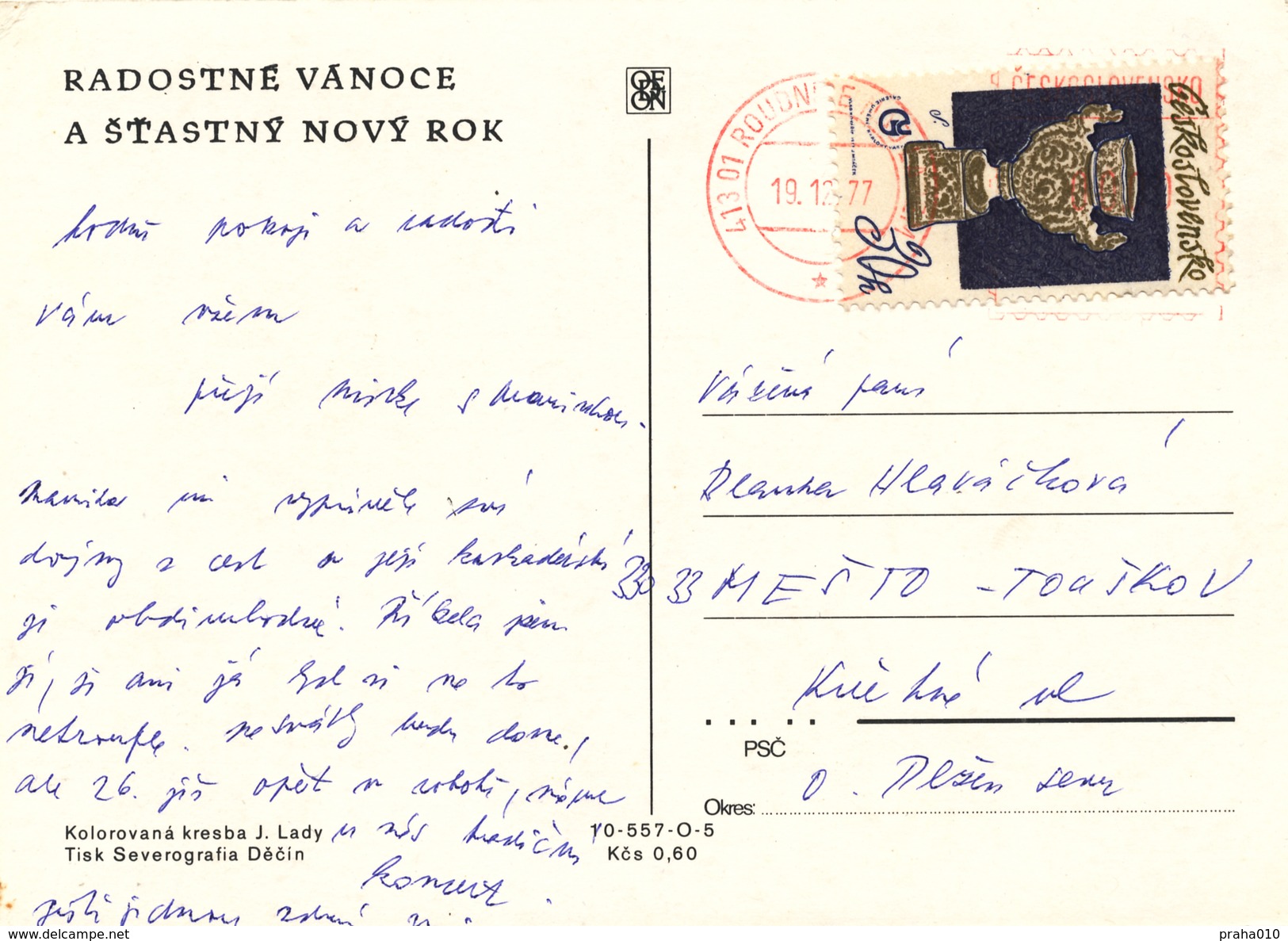 L3123 - Czechoslovakia (1977) 413 01 Roudnice Nad Labem (Post Office Franking Machine); Postcard; Tariff: 30 H - Briefe U. Dokumente