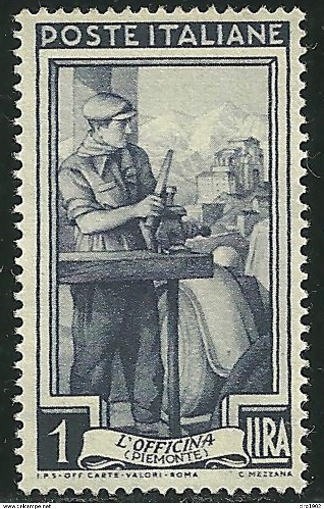 1950 - REPUBBLICA - ITALIA AL LAVORO - LIRE 1 - FILIGRANA LETTERE 10/10 + DB - MNH - SIGLATO - SPL - Varietà E Curiosità